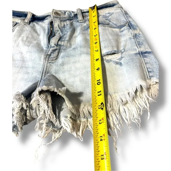 Eunina Light Blue Distressed Frayed Hem Micro Mini Jean Shorts - Picture 8 of 11